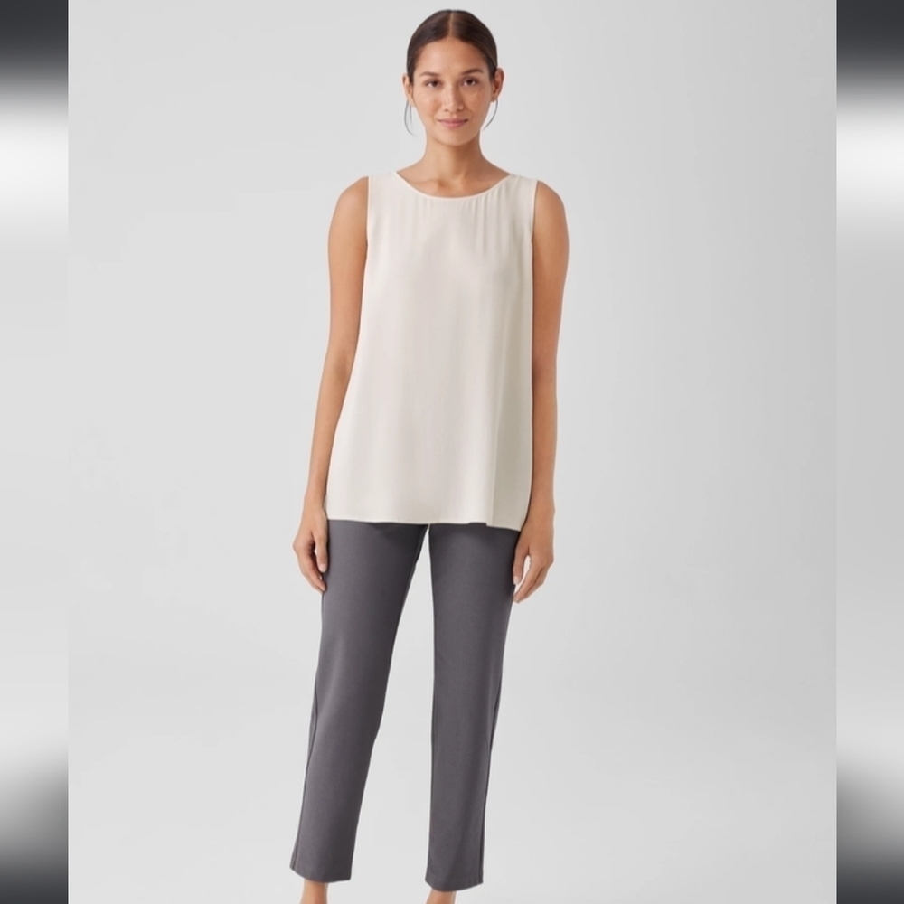 Eileen Fisher Elastic Waist Crepe Stretch Pants size M/L Gray Graphite
